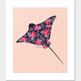 Floral Stingray - Pink and Blue Posters and Art